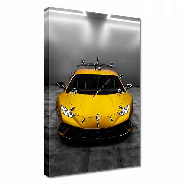 Nástěnné hodiny 40x60 Žluté sportovní auto