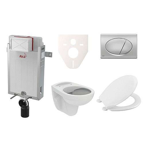 Závěsný set WC S-line PRO rimless, nádržka Alcaplast Renovmodul, tlačítko chrom mat SIKOAP3