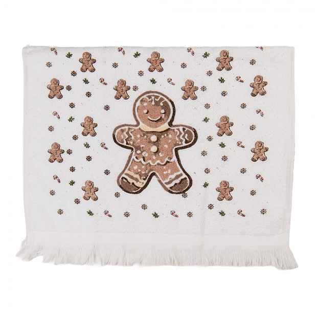 Bílý froté kuchyňský ručník s perníčky Gingerbread Magic - 40*66 cm Clayre & Eef
