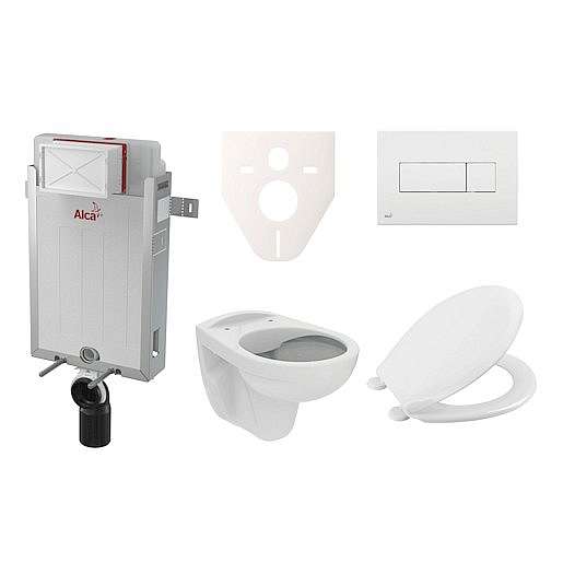 Závěsný set WC S-line PRO rimless, nádržka Alcaplast Renovmodul, tlačítko bílé SIKOAP4