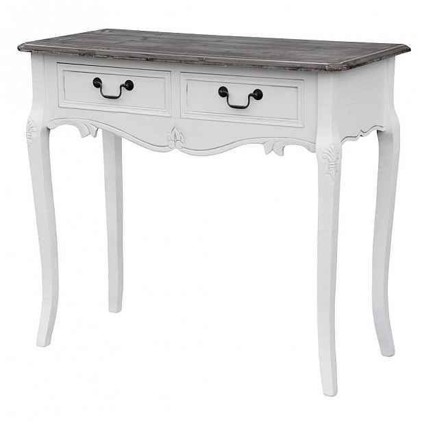 Bílý konzolový stolek z topolového dřeva s přírodními detaily a 2 zásuvkami Livin Hill Rimini