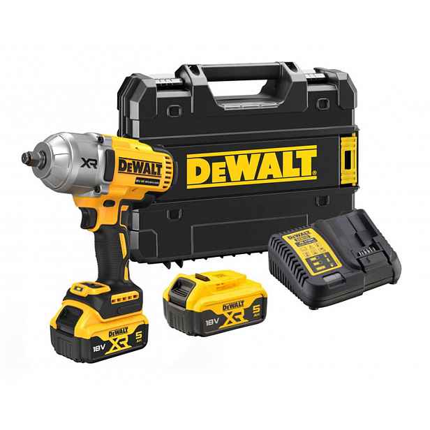 DeWALT - 18V AKU rázový utahovák, 2x aku 5,0 Ah XR, nabíječka DCF900P2T