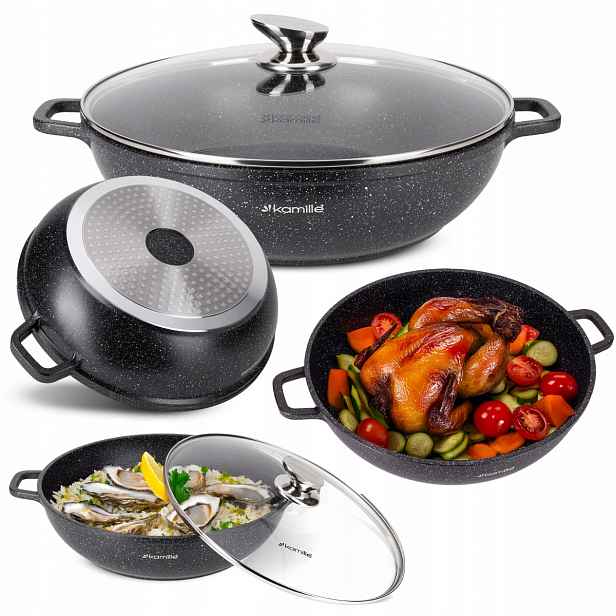 Hrnec 5,5 L Mramorovaný Pánev Wok Zapékací Mísa Poklička Indukce Plyn Kamille