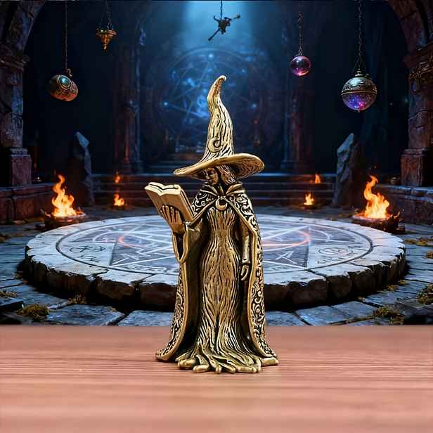 TEMU 1 ks Mystická čaroděje - Bronzová kouzelná kniha a kámen s mystickými symboly, odolná vnitřní/venkovní halloweenská dekorace pro Den mrtvých,