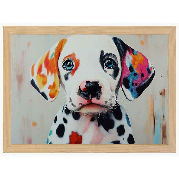 Plakát Rámeček Dřevo Portrét Pes Štěně Dalmatin Pop Art 80x60