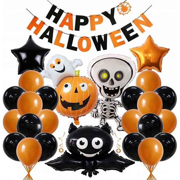Balónky Halloween Sada 27 Ks Baner Netopýři Dýně Kostra Dekorace