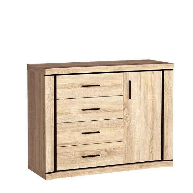 MASSENO KOMODA MALAGA, 117/91/45 cm se 4 zásuvkami, počet dvířek: 1, dub Sonoma