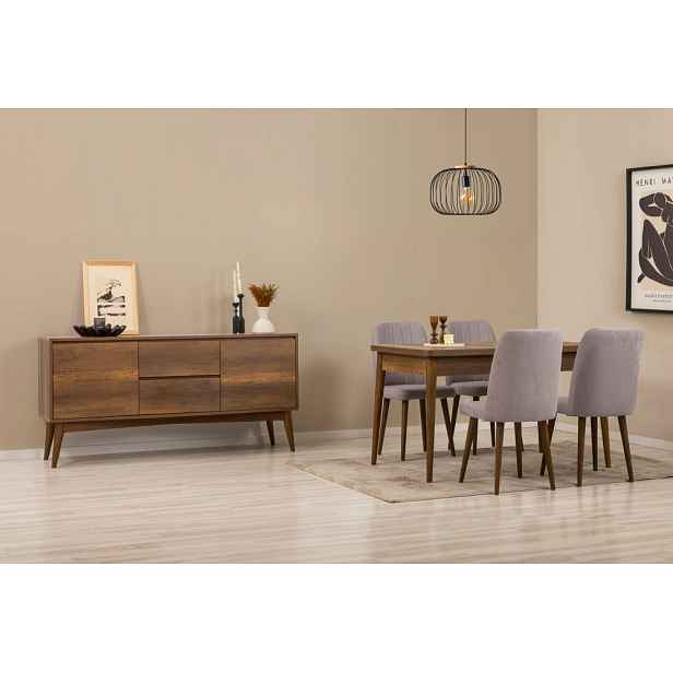 Set s rozkládacím stolem, židlemi a konzolou (6 kusů) Vina 01 0701 - Walnut, Grey