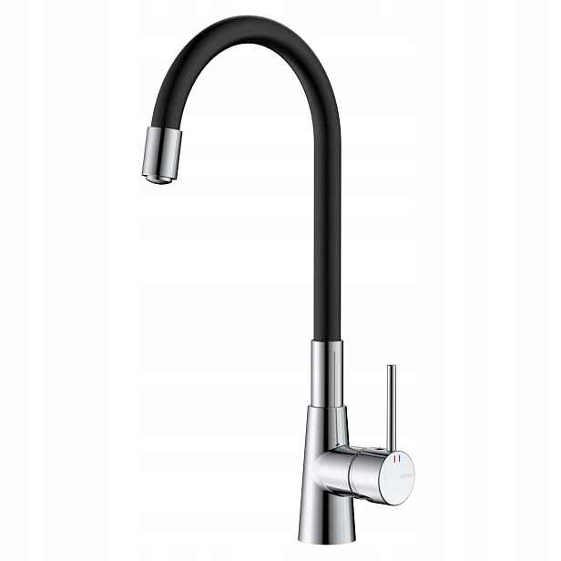 Avapax Onclo Kuchyňská baterie Chrom/Černá Matná s elastickým výtokem