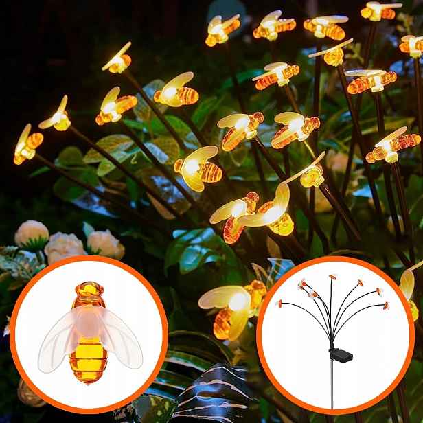 4 x Led solární zahradní lampy s ozdobnými včelkami pro zahradu, IP65