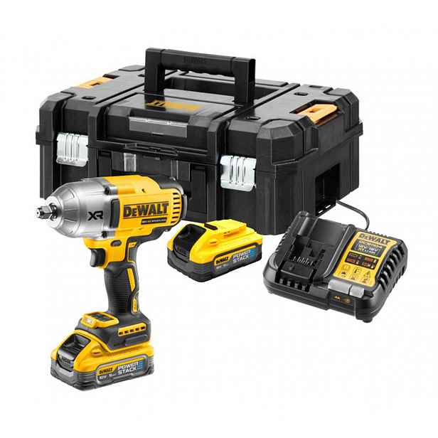 DeWALT - 18V AKU rázový utahovák, 2x aku 5,0 Ah POWERSTACK, nabíječka DCF900H2T