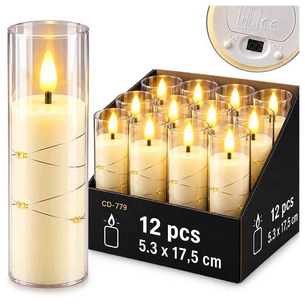 Elektrické Led Svíčky Sada Svíček 12 ks Bezplamenné Na Baterie 17,5 cm