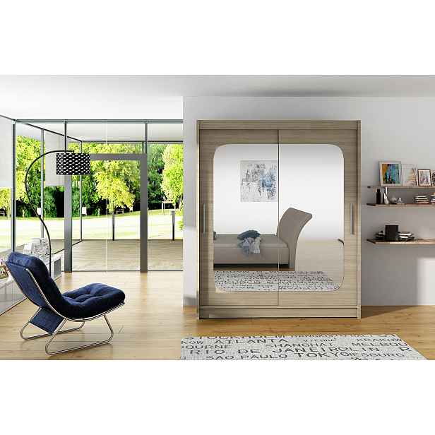 Prostorná šatní skříň se zrcadlem Eva - šířka 150 cm, sonoma