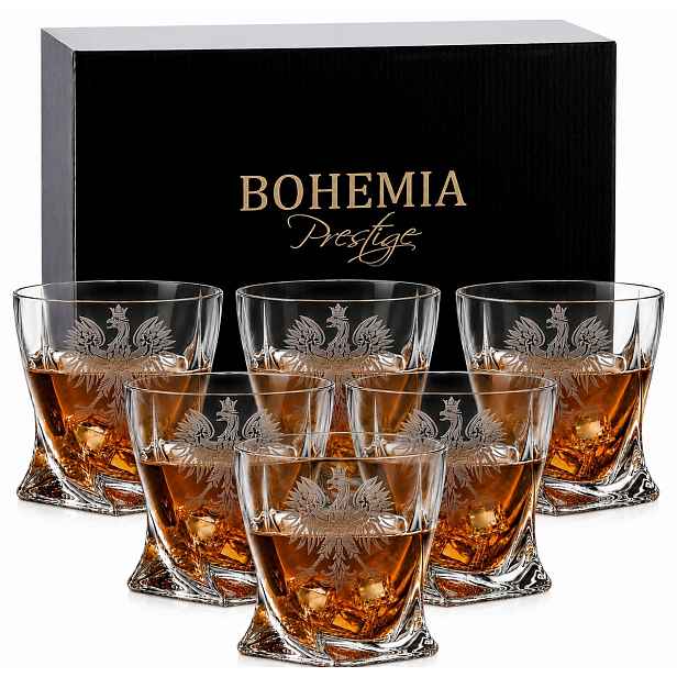 Sada 6 sklenic na whisky s gravírováním Bohemia 340 ml Dárek s polskou orlicí