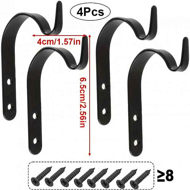 TEMU 4 ks nástěnných háčků se šrouby, výška 6,5 cm/2,56 palce, šířka 4,0 cm/1,57 palce, miniaturní železné háčky na zavěšení kabátů, tašek, luceren,