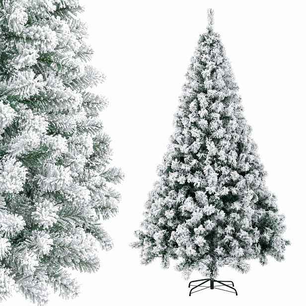 Umělý Vánoční Stromeček Zasněžený 240 CM, Hustý, 1700 Tipů S Vánočním Stojanem
