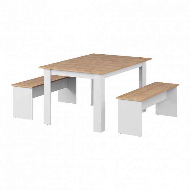 Vicco ROHOVÁ LAVICE Sentio Bílý/zlatý dub 137.6 x 92.8 cm se 2 lavicemi