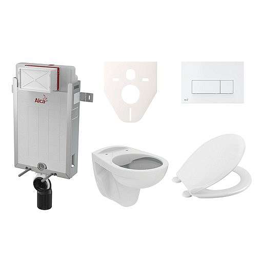 Závěsný set WC S-line PRO rimless, nádržka Alcaplast Renovmodul, tlačítko bílé SIKOAP7