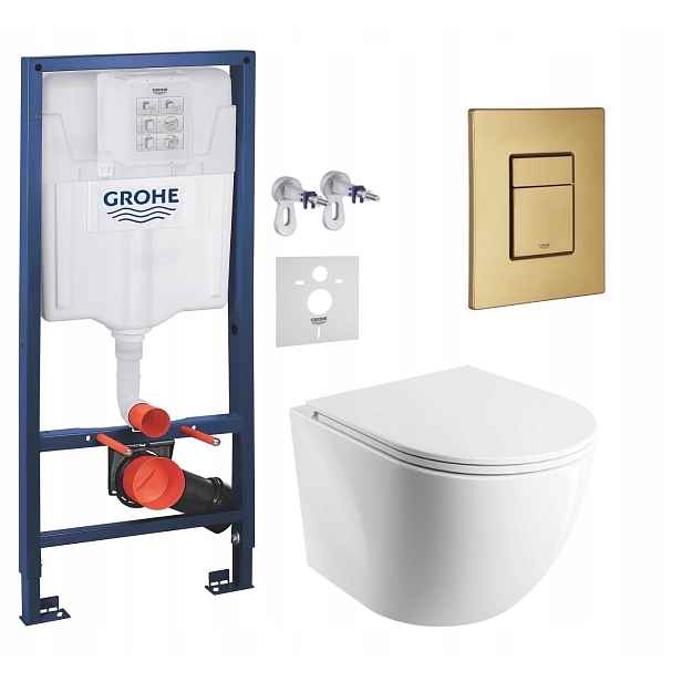Podomítkový Wc set Grohe s mísou Spmwbm, tlačítko zlatá kartáčovaná barva Fresh