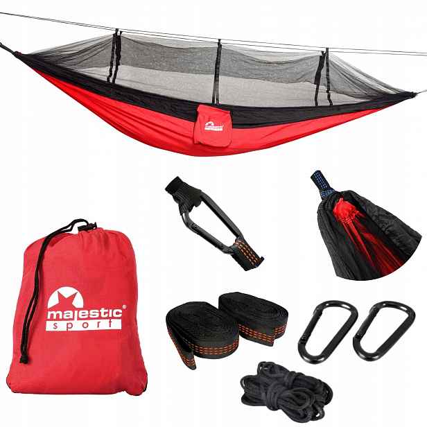 Turistická houpací síť s moskytiérou, cestovní, velká, nosnost 250 kg, 260x140 cm