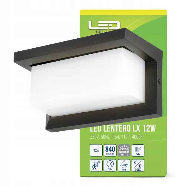 Zahradní nástěnné svítidlo 12W Snímač pohybu IP54 Venkovní lampa