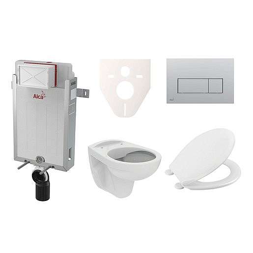 Závěsný set WC S-line PRO rimless, nádržka Alcaplast Renovmodul, tlačítko chrom mat SIKOAP9