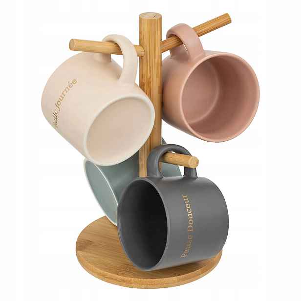 Barevné Porcelánové Hrnečky Na Dřevěném Stojanu Belle 200 Ml
