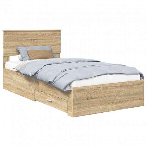 vidaXL Rám postele s čelo Dub sonoma 100 x 200 cm Kompozitní dřevo