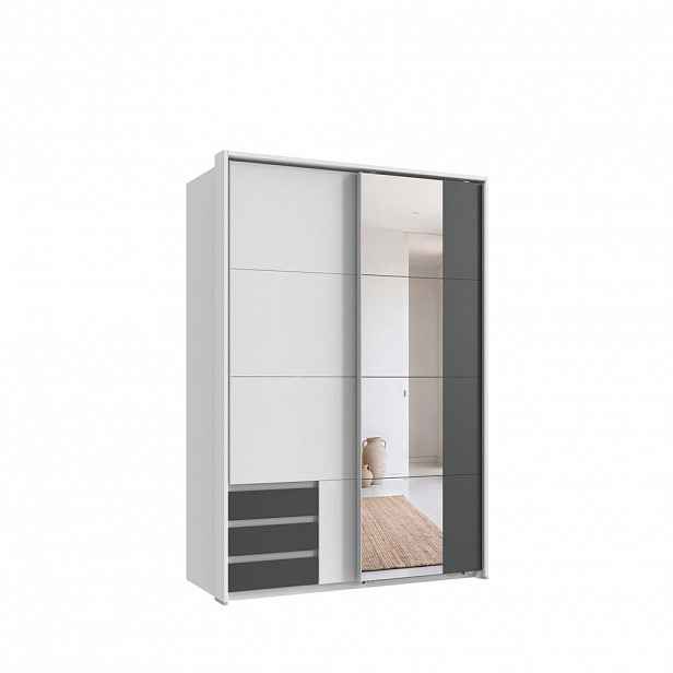 luma-home SKŘÍŇ S VZHLEDEM VZDUŠNÝCH DVEŘÍ, 2dveřová, 138 × 65 × 200 cm (Š×H×V), bílá, grafitové zásuvky, zrcadlo / 22682