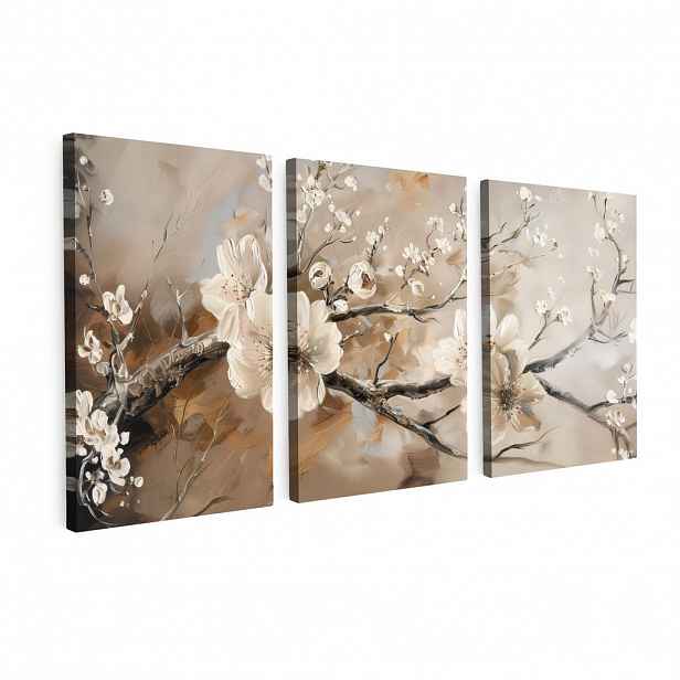 MuchoWow OBRAZ NA PLÁTNĚ 3dílná sada Květina - Béžová - Abstraktní - Květiny 120x60 cm
