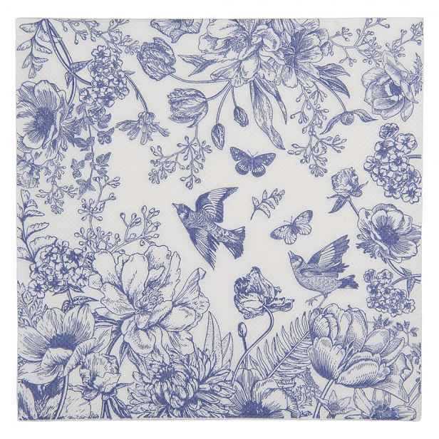 Papírové ubrousky s modrými květy a ptáčky - 33*33 cm (20 ks) Clayre & Eef
