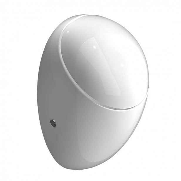 Sanela - Pisoár ALESSI s radarovým splachovačem a integrovaným zdrojem 230 V AC, s poklopem, Bluetooth, bílá SLP 24RZ