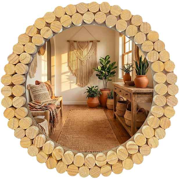 Tutumi Kulaté nástěnné zrcadlo BOHO 36 cm přírodní