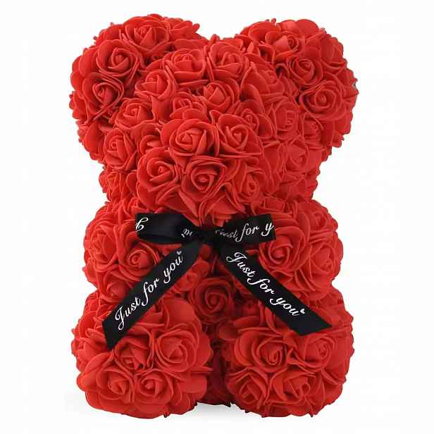 Růžový Medvídek Z Růží Velký 25 CM S Okvětními Lístky Růží Dárek Ke Dni Žen Pro Ni