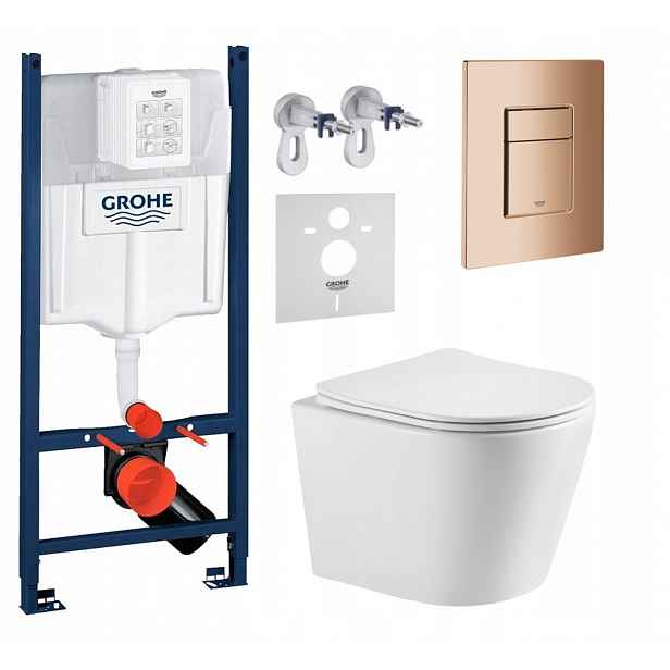 Sada Wc Rám Grohe s mísou Wc Elanta a tlačítkem měď lesk Fresh
