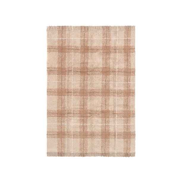 Světle růžový pratelný/ručně tkaný bavlněný koberec 90x120 cm Tartan Rose – Lorena Canals