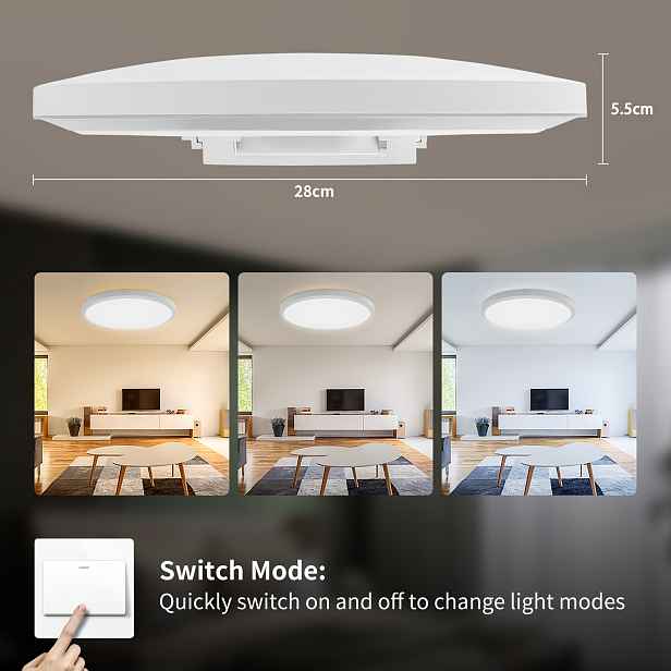 TEMU 1ks 36W LED stropní svítidlo s dálkovým ovládáním, stmívatelné kulaté stropní svítidlo se 3 nastavitelnými teplotami 3000K/4500K/6500K, stropní