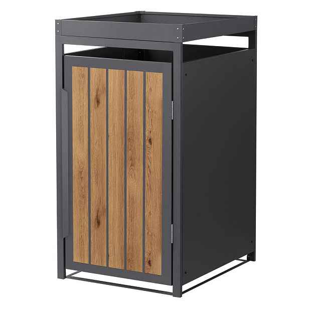 ML-DESIGN KONTEJNER NA ODPADKY 1 ks se zelenou střechou 240 l, antracitová barva, světlý dub, ocel