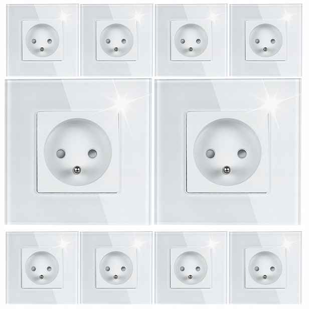 10x Bílá Elektrická Zásuvka Jednoduchý Skleněný Panel Kolík Uzemnění