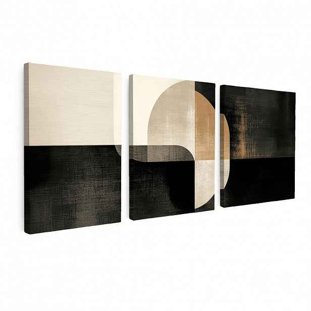 MuchoWow OBRAZ NA PLÁTNĚ 3dílná sada Tvary - abstraktní - zlaté 90x40 cm