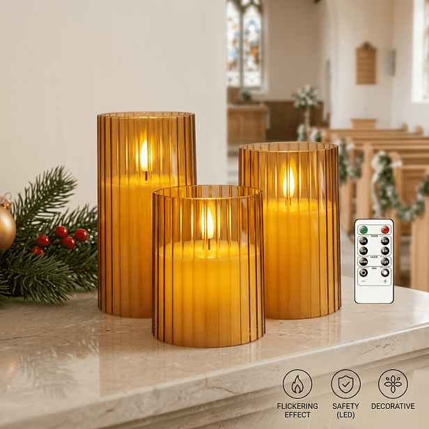 TEMU Sada 4 ks (3 svíčky + 1 dálkový ovladač), LED bezplamenné svíčky na baterie s dálkovým ovládáním a časovým spínačem s efektem blikání, dekorace