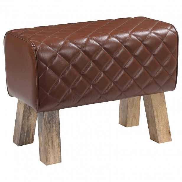 vidaXL lavice 60 x 30 x 45 cm Pravá kůže Hnědý kosočtverec