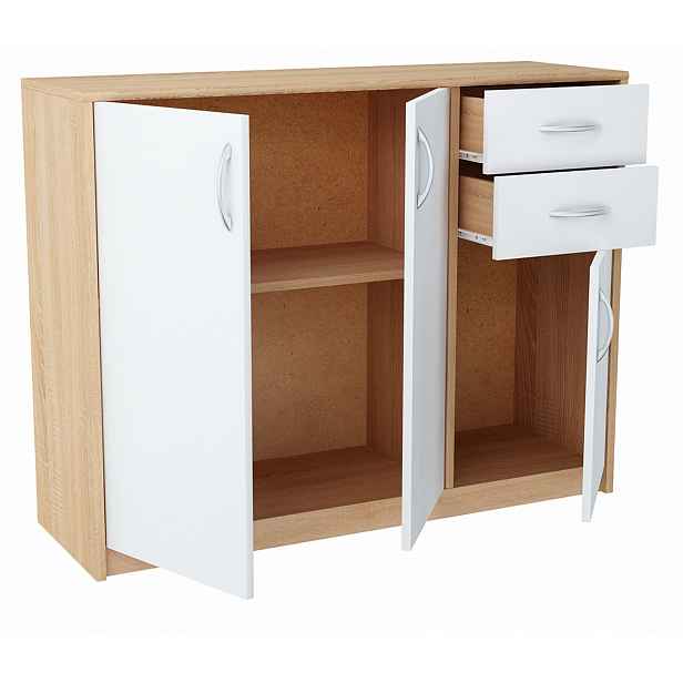 Komoda skříňka 3D2S Bílá-sonoma 110 cm zásuvky Rob