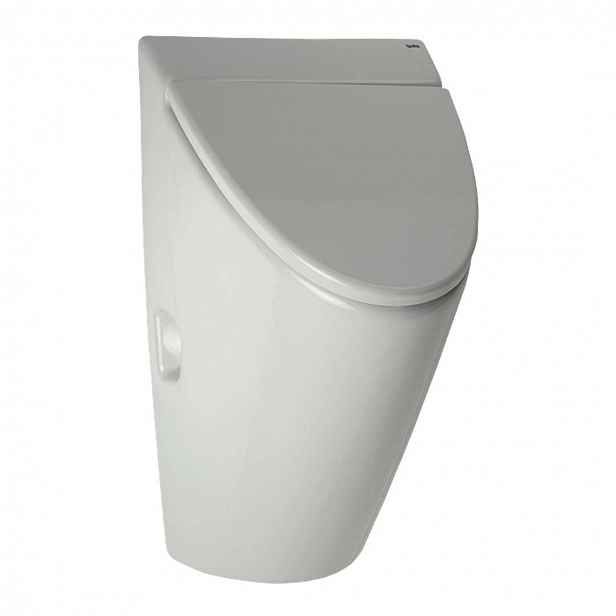 Sanela - Pisoár ARQ s radarovým splachovačem, s poklopem, bateriové napájení 6 V, Bluetooth, bílá SLP 32RB