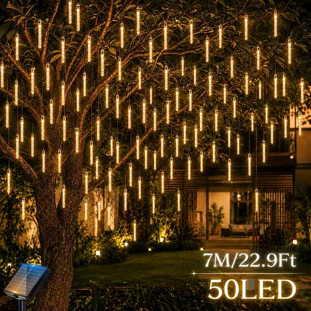 TEMU Venkovní solární světelný řetěz s bublinkovými tyčinkami 100/50/20 LED, 8 světelných režimů, solární zahradní světla, letní dekorace, světla na