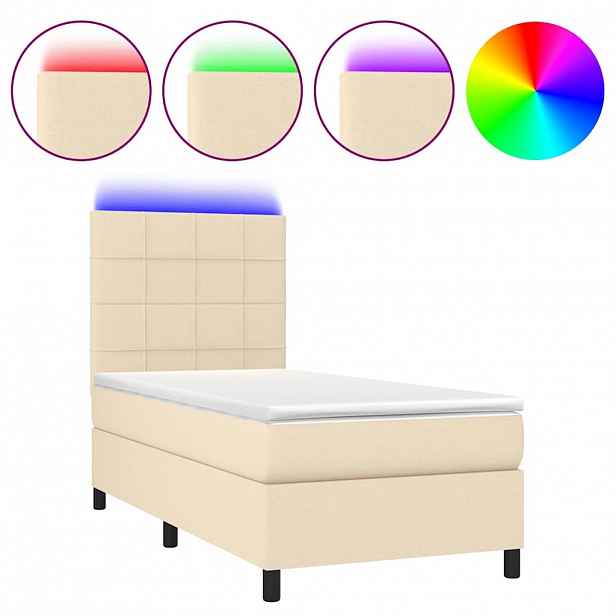 vidaXL Box spring postel s matrací a LED krémová 100x200 cm textil
