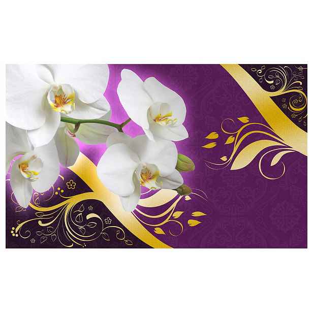 Fototapeta Orchideje bílé fialové zlaté vzory elegance 200x140 lepidlo