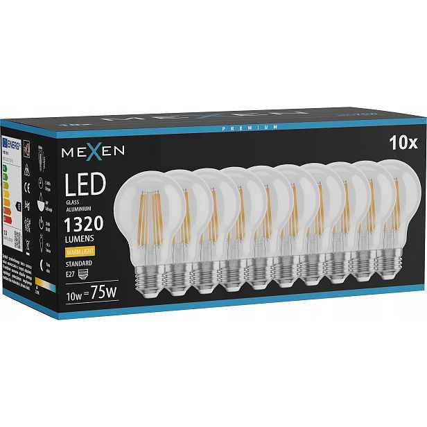 Mexen Vintis 10X Žárovka Filament Led E27 A60 10W 2700K 1320 LM Clear