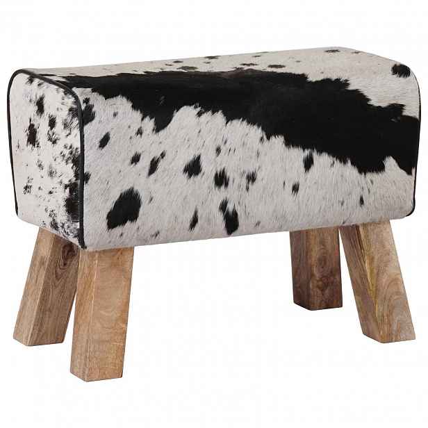 vidaXL lavice 60 x 30 x 45 cm Pravá kůže Černá a bílá