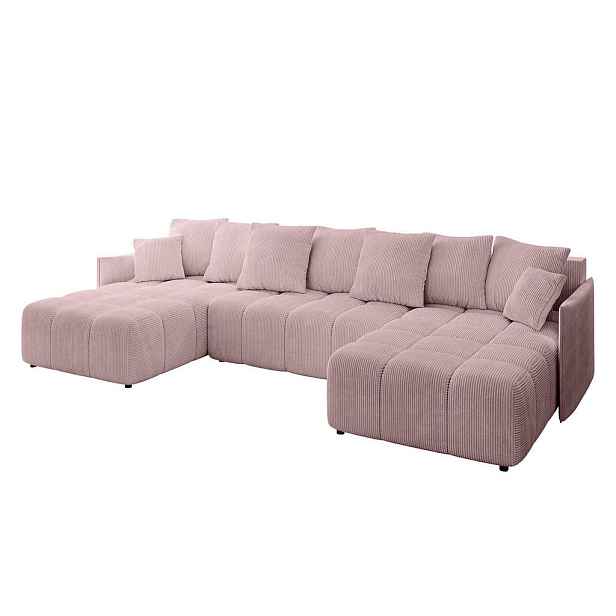 ALTDECOR SEDACÍ SOUPRAVA ve tvaru U s funkcí spaní a úložným prostorem LONLI-U 350x190x68 Růžová Manšestr